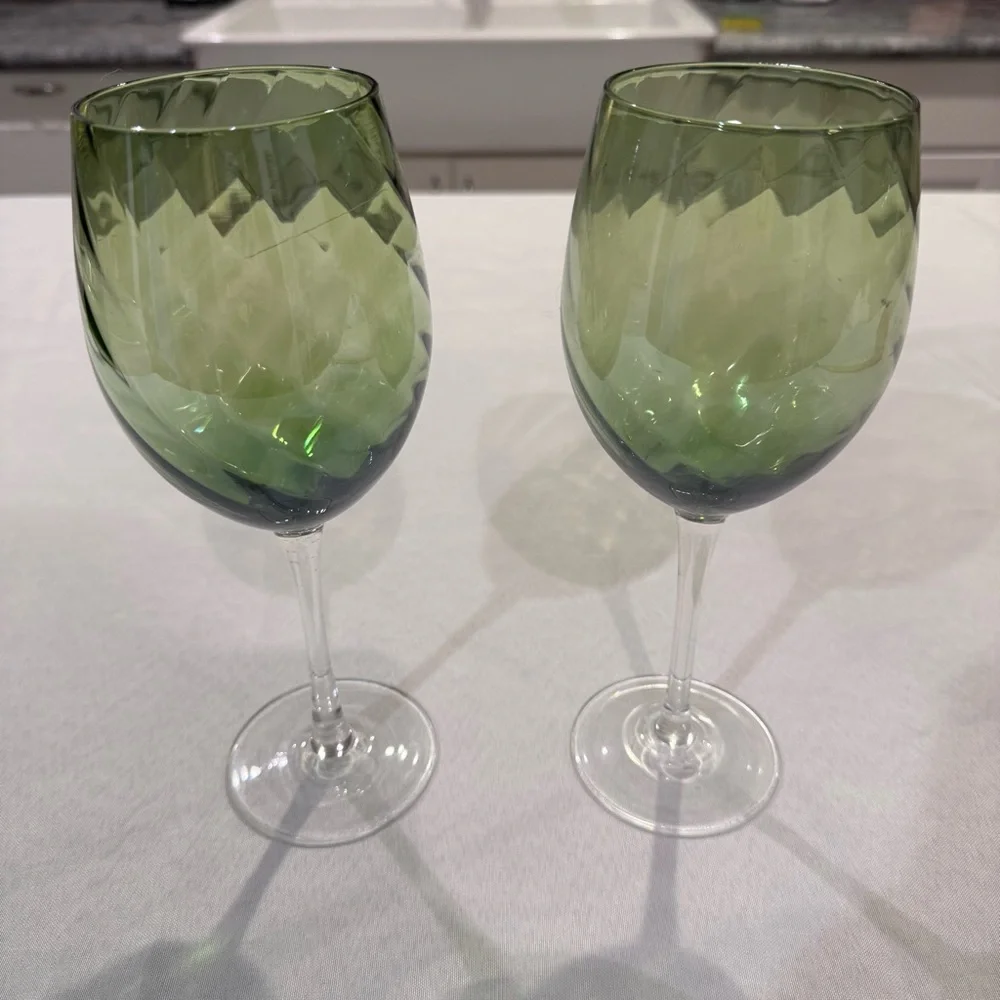 Pier 1 Green Wine Glasses